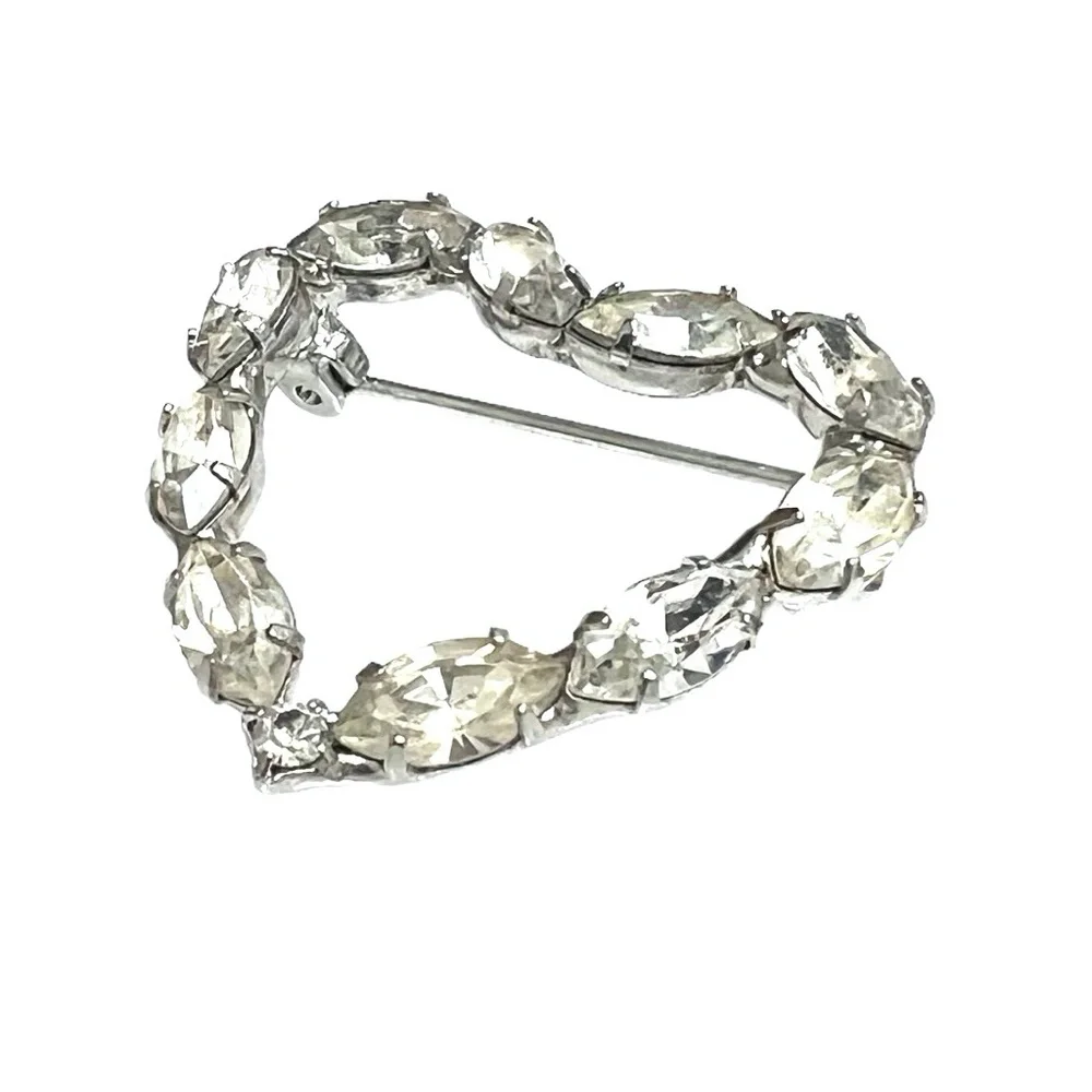 MARQUIS CUT CLEAR CRYSTAL OPEN HEART BROOCH